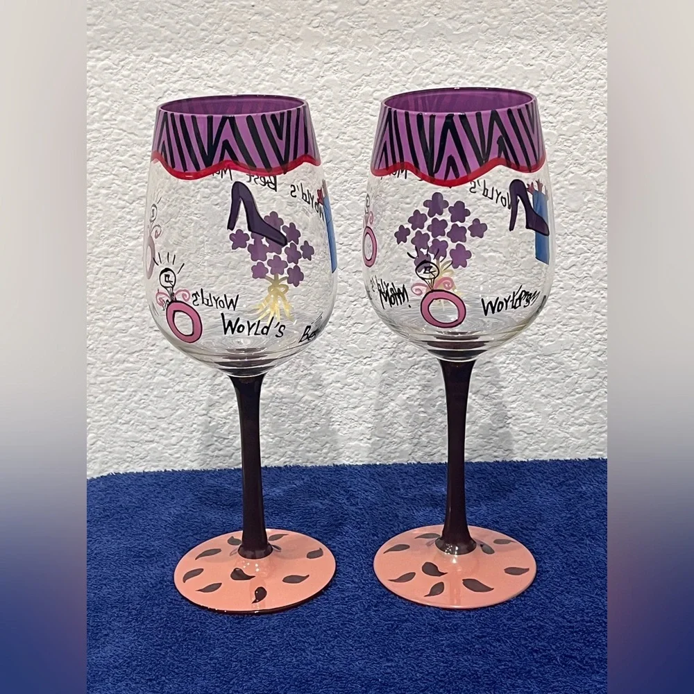 NOB World’s Best Mom Handpainted‎ Wine Glass.